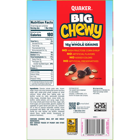 Quaker Chewy GRANOLA BAR BIG CHEWY CHOCOLATE CHIP