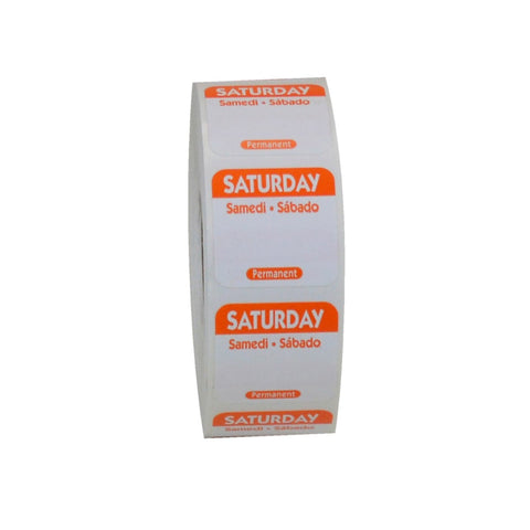 National Checking Company Dateit Orange Trilingual Permanent Label - Saturday, 1 x 1 inch -- 1000 per case.
