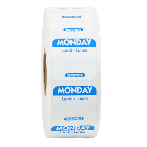 National Checking Company Dateit Blue Trilingual Removable Label - Monday, 1 x 1 inch -- 1000 per case.