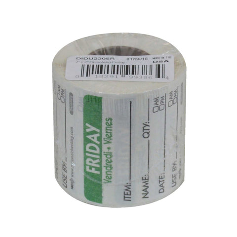 National Checking Company Dateit Trilingual Item/Date/Use By Dissolvabel Label - Friday, 2 x 2 inch -- 6000 per case.