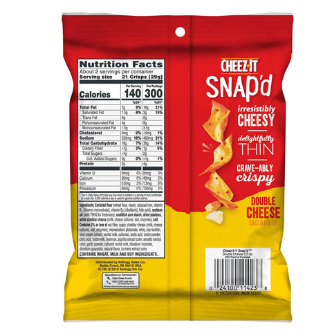 Kelloggs Cheez It Double Cheese Cracker, 2.2 Ounce -- 6 per case.