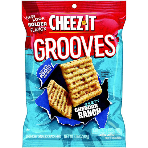 Cheez It Grooves Zesty Cheddar Ranch Crispy Cracker, 3.25 Ounce -- 6 per case.