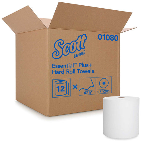 Scott Essential Universal Plus Paper 1-Ply White Hard Roll Towel, 425 Feet -- 12 rolls per case