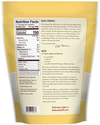 Bobs Red Mill Organic White Rice Flour, 24 Ounce Pouch -- 4 per case