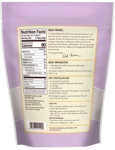 Bobs Red Mill Nonfat Dry Milk Powder, 22 Ounce -- 4 per case