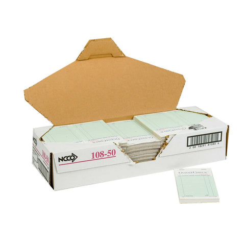 National Checking Company Carbonless Guest Check Paper - 2 Part Green, 19 Line, 3.4 x 6.75 inch -- 2500 per case.