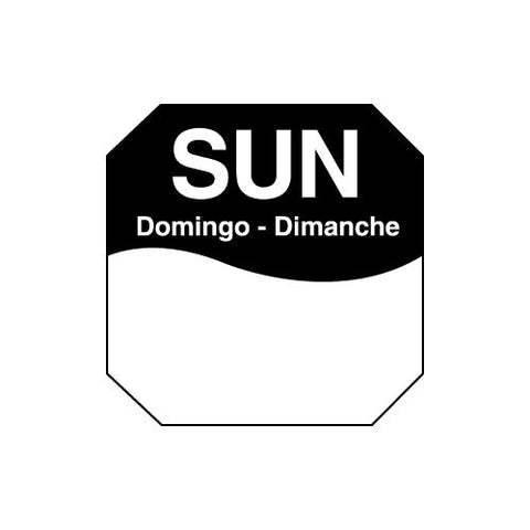 Daymark MoveMark Octagonal Trilingual Day of Week Removable Label - Sunday, 1 inch -- 12 rolls per case.