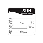 Daymark DissolveMark Shelf Life Day of the Week Label - Sunday, 2 x 2 inch -- 12 rolls per case.