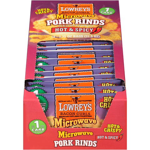 Lowreys Hot and Spicy Bacon Curls - 18 count box, 2 per case