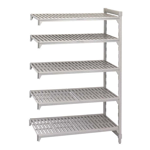 Cambro Brushed Graphite Basics Plus 5 Shelf Add-On Units Solid Shelves, 18 x 36 x 84 inch.