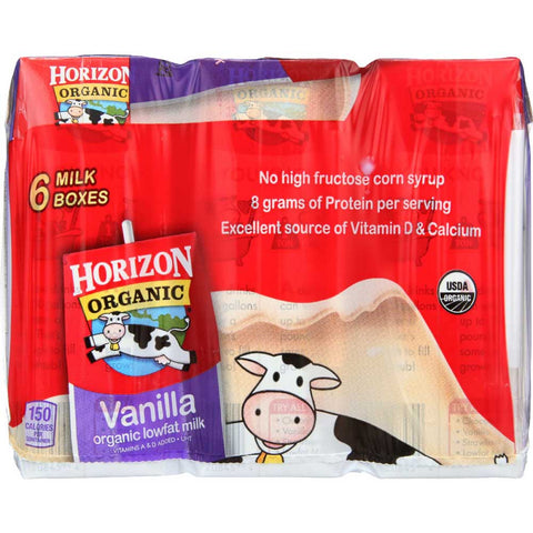 Horizon Organic 1 Percent Lowfat Vanilla Dairy Milk, 8 Fluid Ounce -- 18 per case