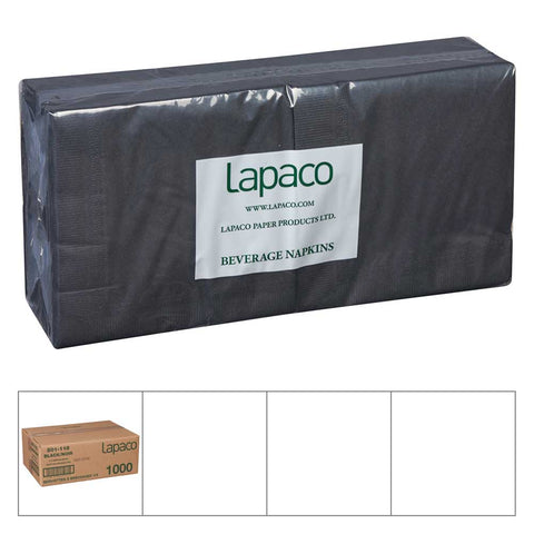 Lapaco 2 Ply Black Beverage Napkin, 200 count per pack -- 18 per case.