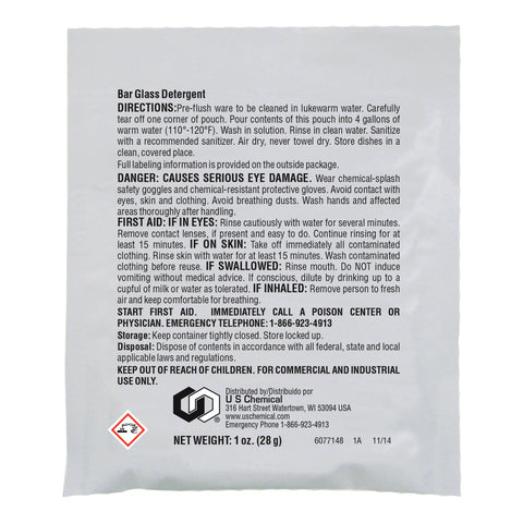 US Chemical Lo-Foam Manual Bar Glass Washing Detergent Powder, 1 Ounce -- 72 per case.