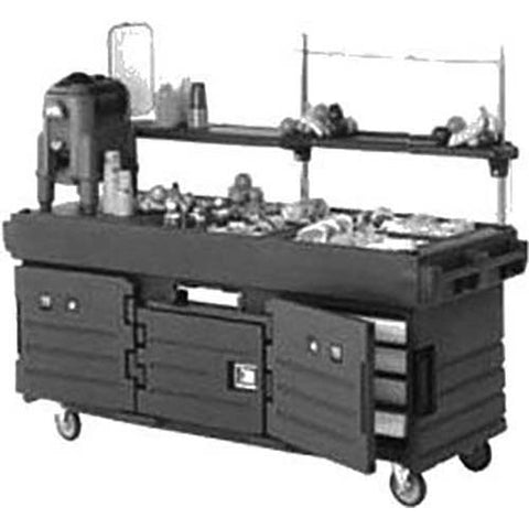 Cambro Granite Green CamKiosk Cart with 4 Countertop Food Pan Wells, 85 1/8 x 70 1/2 x 33 1/2 inch.