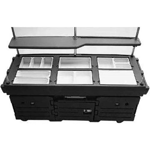Cambro Hot Red CamKiosk Cart with 6 Countertop Food Pan Wells, 85 1/8 x 70 1/2 x 33 1/2 inch.