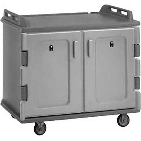 Cambro Granite Green Low Profile Double Door Double Compartment 20 Tray Meal Delivery Cart, 48 1/2 x 44 x 32 1/2 inch.
