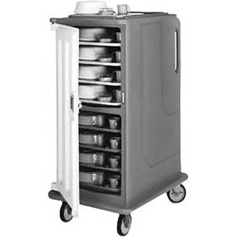 Cambro Slate Blue Tall Profile Single Door 2 Compartment 16 Tray Meal Delivery Cart, 28 x 58 1/8 x 36 1/2 inch.