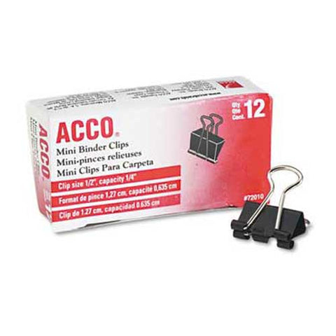 ACCO Mini Binder Clips, Steel Wire, 1/4 inch Cap., 1/2 inchw, Black/Silver, Dozen