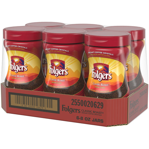 Folgers Classic Roast Caffeinated Instant Coffee Crystals, 8 Ounce -- 6 per case