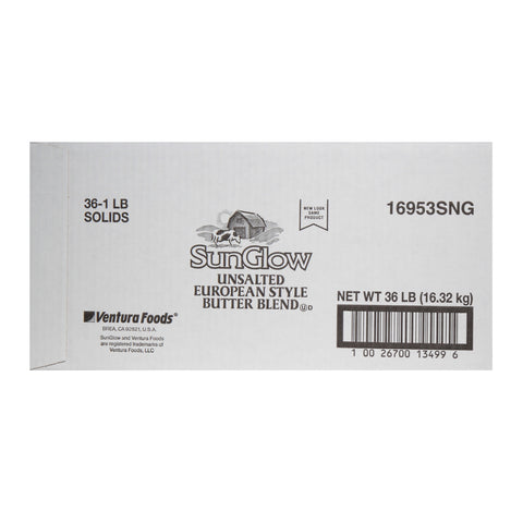 Sun Glow Unsalted European Style Butter Blend, 1 Pound per Brick -- 36 per case