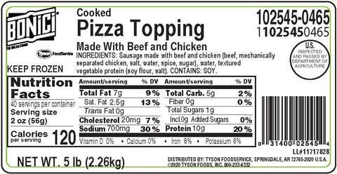 Beef Sausage & Chicken Topping Fully Cooked 102545-0465