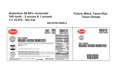 USDA CHICKEN DRUMSTICK PROPORTION® BREADED TRADITIONAL WHOLE GRAIN FC 92 PIECES 16660100928