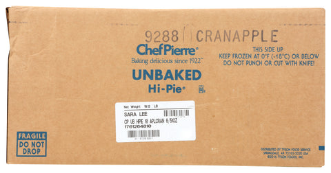 Sara Lee Chef Pierre Unbaked Apple Cranberry Pie, 10 inch -- 6 per case.
