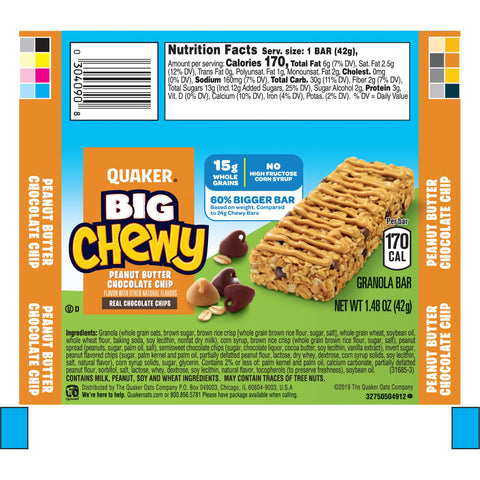 Quaker Chewy GRANOLA BAR BIG CHEWY PNB CHOCOCLATE CHIP