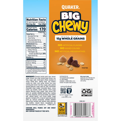 Quaker Chewy QUAKER CHEWY P/B C/CHIP GRAN BAR 10 CT