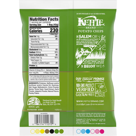 Kettle Foods Jalapeno Potato Chips, 1.5 Ounce -- 24 per case.