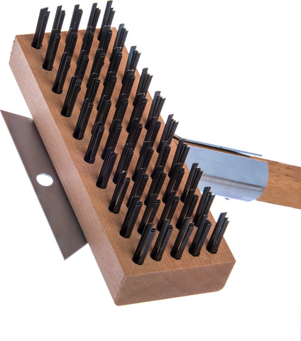 Carlisle BRUSH OVEN & GRILL BRUSH W/SCRAPER & FLAT CARBON STEEL BRISTLES 30