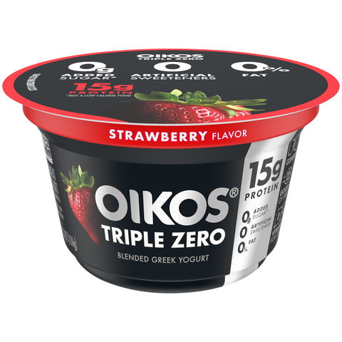 Oikos Triple Zero Strawberry Greek Yogurt, 5.3 Ounce -- 12 per case.