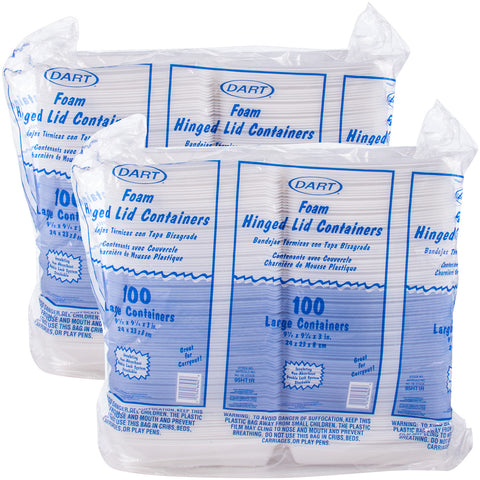 Dart Expanded Polystyrene Foam White Large Single Compartment Insulated Hinged Lid Container, 9.5 x 9.3 x 3 inch -- 200 per case