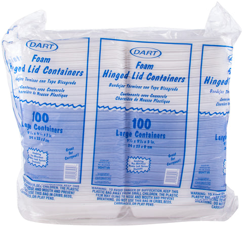 Container Foam White Hinged Lid 1-compartment 9x9x3