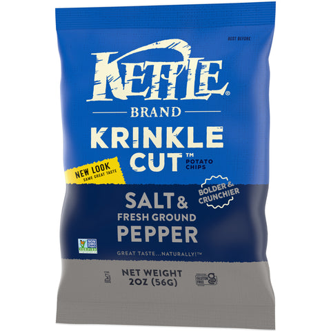Kettle Krinkle Cut Salt and Fresh Ground Pepper Potato Chips - 2 oz. bag, 6 per case