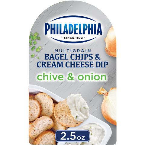 Philadelphia Chive Onion Bagel Chips and Cream Cheese Dip, 2.5 Ounce -- 10 per case.