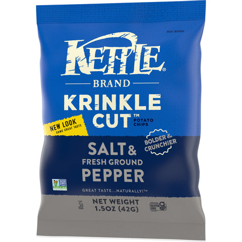 Kettle Brand Krinkle Cut Salt and Fresh Ground Pepper Potato Chips, 1.5 Ounce -- 24 per case.