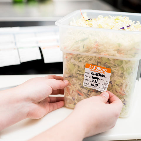 Label Trilingual Item/date/use By Removable Orange Saturday 2x2