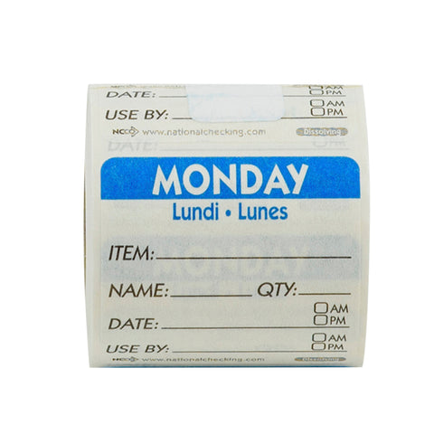 Label Dissolvable Use By Monday Blue 2x2