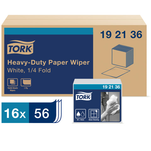 Tork White 1/4 Fold Heavy Duty Paper Wiper, 12.5 x 13 inch - 56 per pack -- 16 packs per case