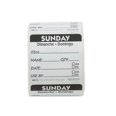DateIt™ LABEL TRILINGUAL ITEM/DATE/USE BY REMOVABLE BLACK SUNDAY 2X2