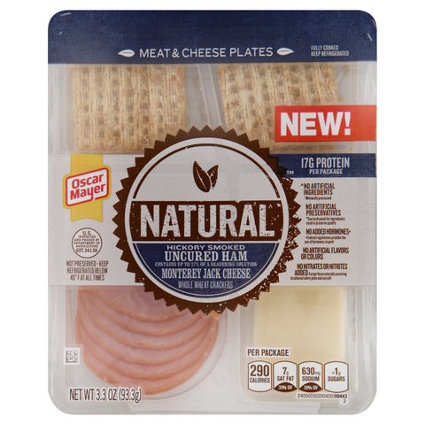 Oscar Mayer PLATE COMBINATION HICKORY SMOKED UNCURED HAM MONTEREY JACK CHEESE & WHOLE WHEAT CRACKERS MEAT & CHEESE