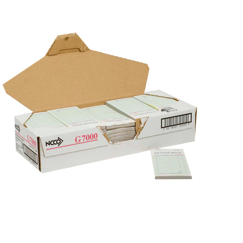 National Checking Company Carbonless Guest Check Paper - 2 Part Green, 17 Line, 3.4 x 6.75 inch -- 2500 per case.