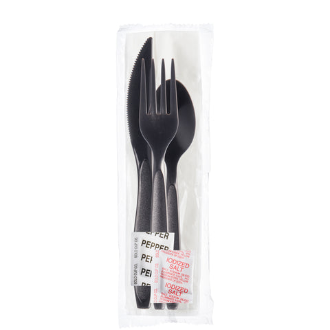 Cutlery Kit Medium Weight Black K-f-s Napkin 9x13 S&p Ps