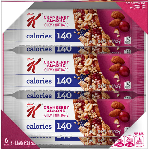 Kelloggs Special K Cranberry Almond Cereal Chewy Nut Bar, 1.16 Ounce -- 72 per case.