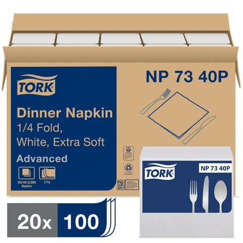 Napkin Dinner 17x16.25 White 3-ply 1/4 Fold