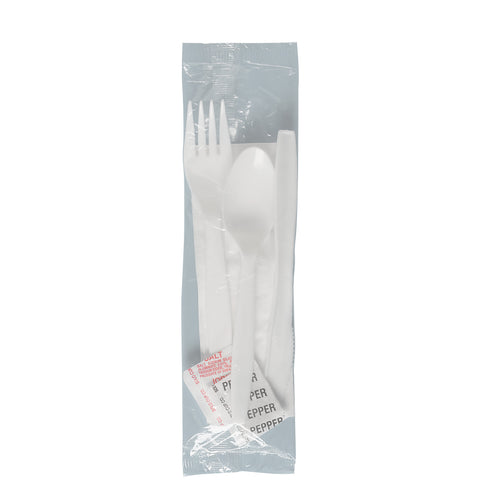 Cutlery Kit Medium Weight White K-f-s Napkin 9x13 S&p Pp