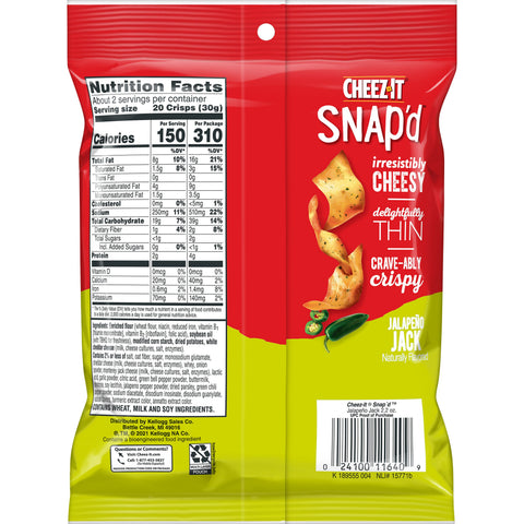 Kelloggs Cheez It Jalapeno Jack Cracker, 2.2 Ounce -- 6 per case