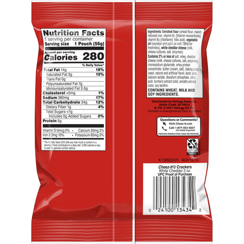 Cheez-It White Cheddar Baked Snack Crackers - 2 oz. bag, 60 per case