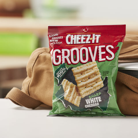 Cheez It Grooves Sharp White Cheddar Crispy Cracker, 3.25 Ounce -- 6 per case.